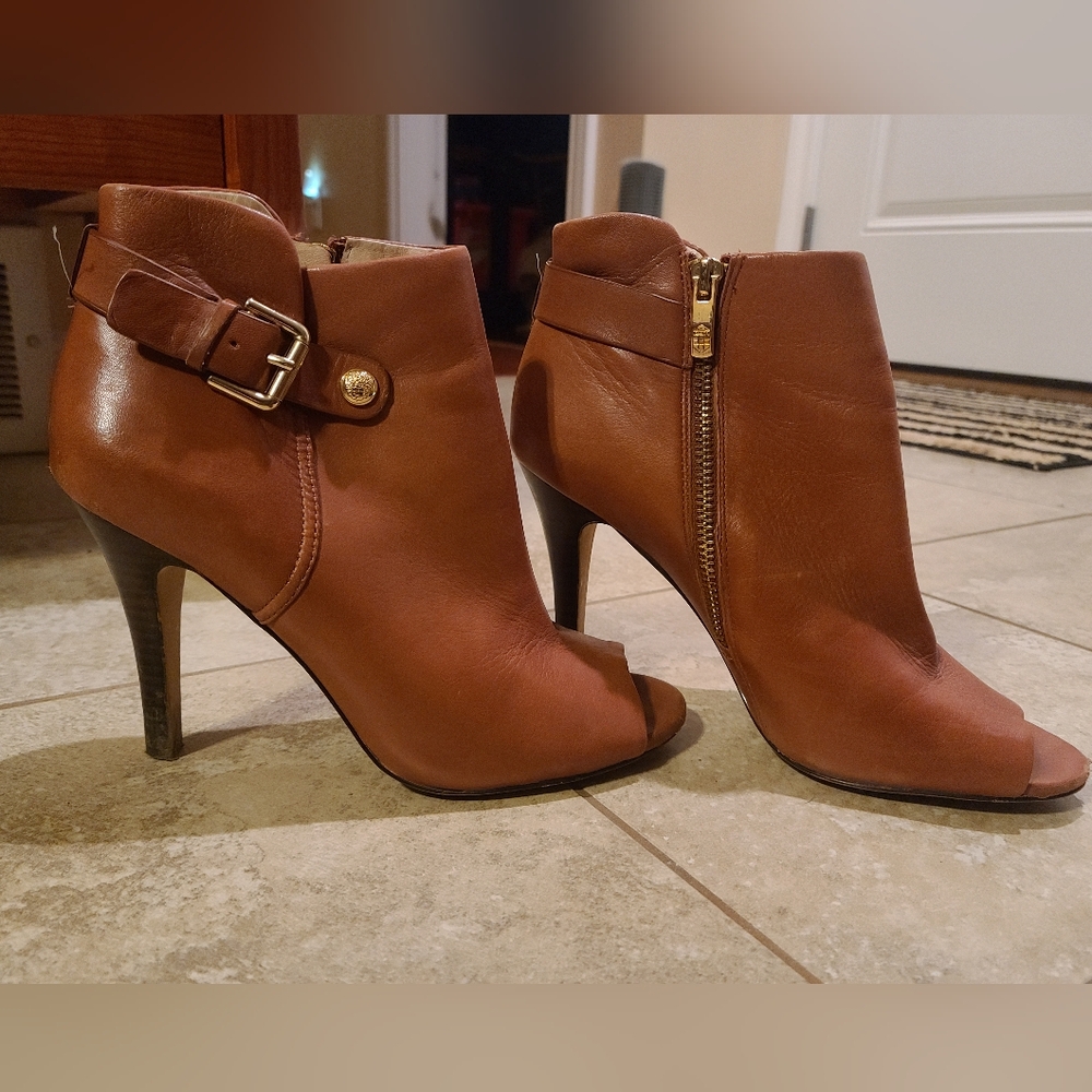 Vince Camuto Peep Toe Leather Ankle Boot